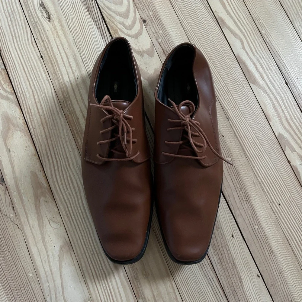 Joseph Abboud Men Cognac Brown Plain Toe Derby Dress Shoes Preppy Business Sz 13